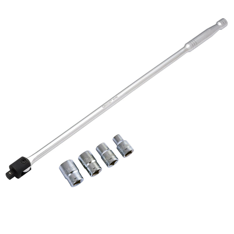 Draper 1/2" Dr. 600mm Flexi Knuckle Breaker Bar plus 4 Piece Socket Set | 10mm, 13mm, 17mm and 19mm