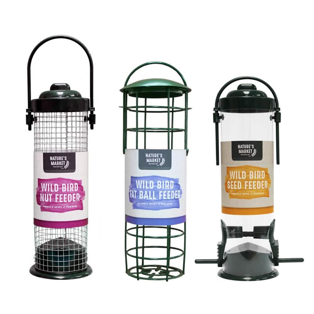 Set of 3 Garden Bird Feeders Hanging Suet Fat Ball Holder Seeds and Peanuts