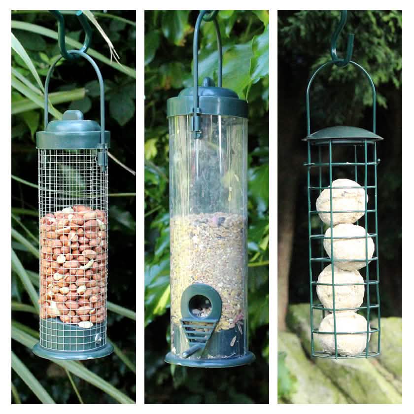 Set of 3 Garden Bird Feeders Hanging Suet Fat Ball Holder Seeds and Peanuts