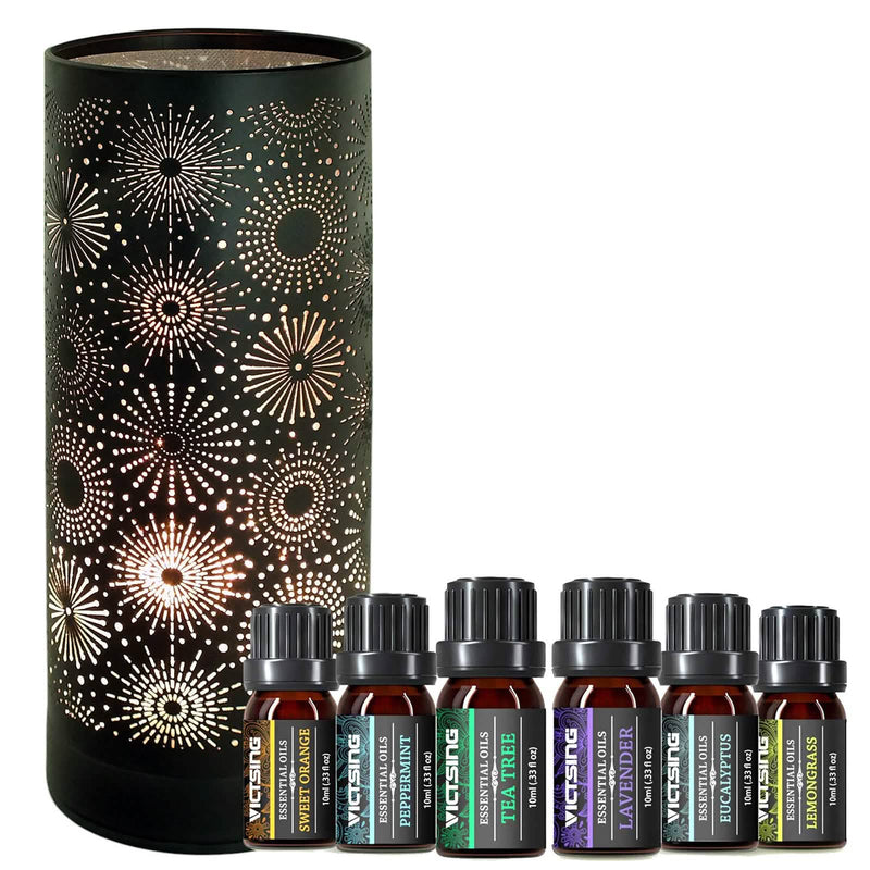 Aroma Touch Lamp Essential Oil Burner Fragrance Diffuser | Black Sparkle Design with 6 Scented Oils