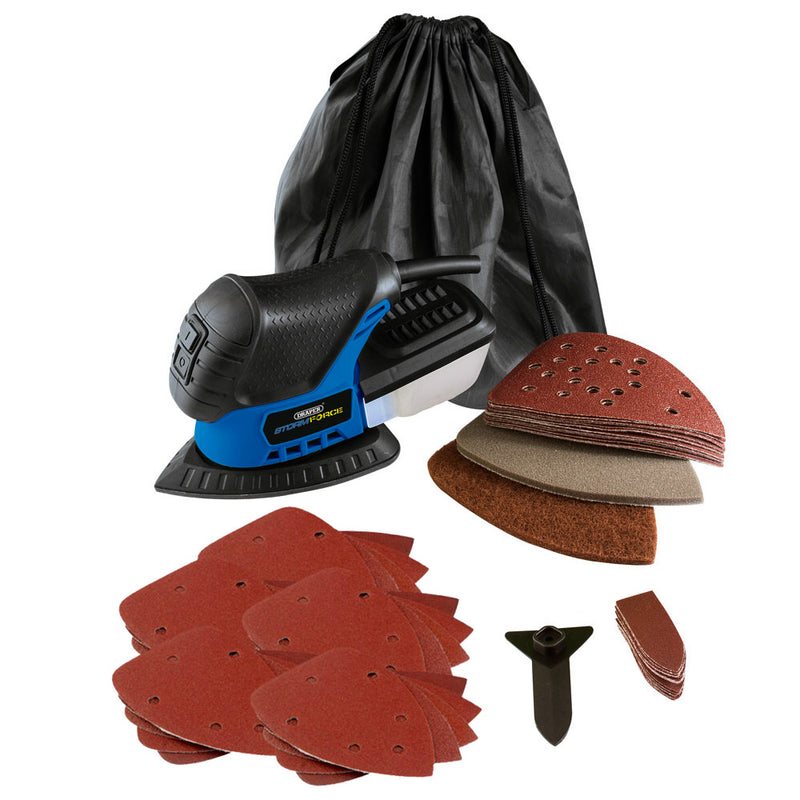 Draper 75W Electric Detail Sander Kit with Tri-Palm Finger Pad & 48 Sanding Sheets