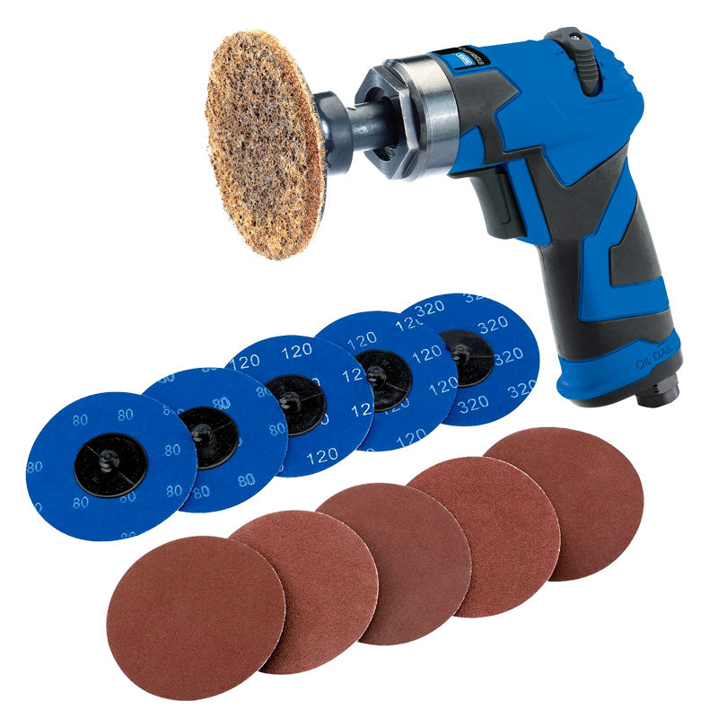 Draper 65069 75mm Compact Composite Body Air Sander + 10pc Sanding Pads