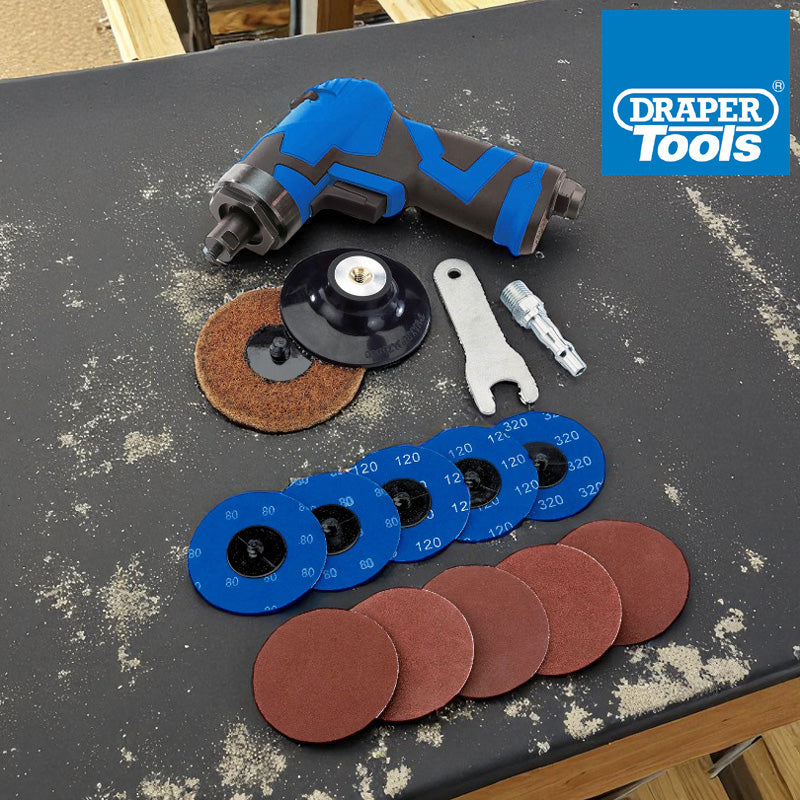 Draper 65069 75mm Compact Composite Body Air Sander + 10pc Sanding Pads