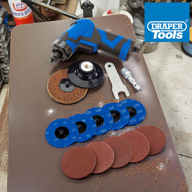 Draper 65069 75mm Compact Composite Body Air Sander + 10pc Sanding Pads