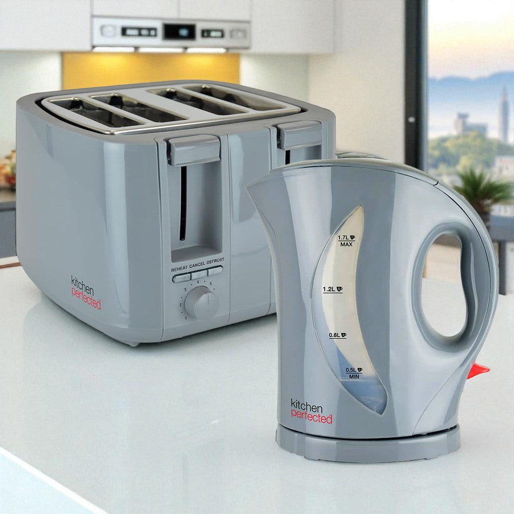 Grey Cordless 1.7L Electric Kettle & 4 Slice Toaster Set