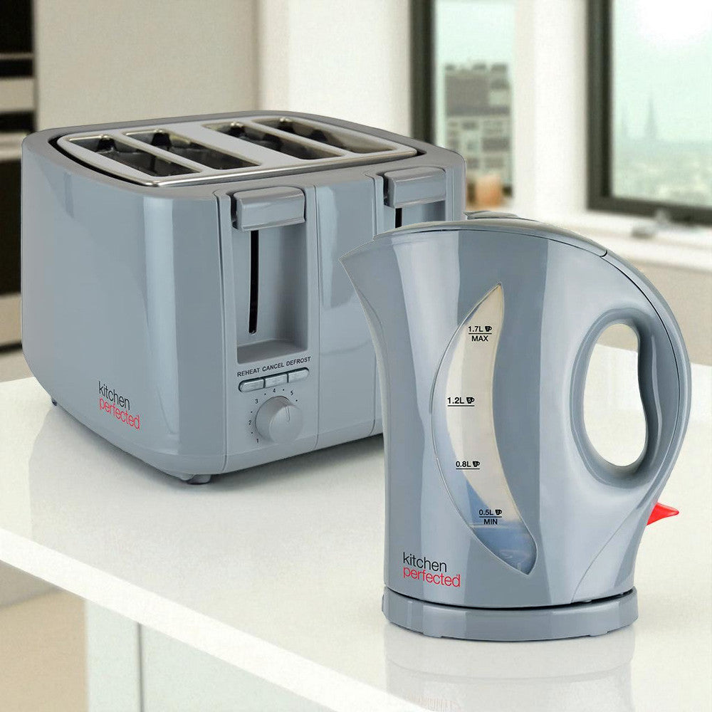 Grey Cordless 1.7L Electric Kettle & 4 Slice Toaster Set