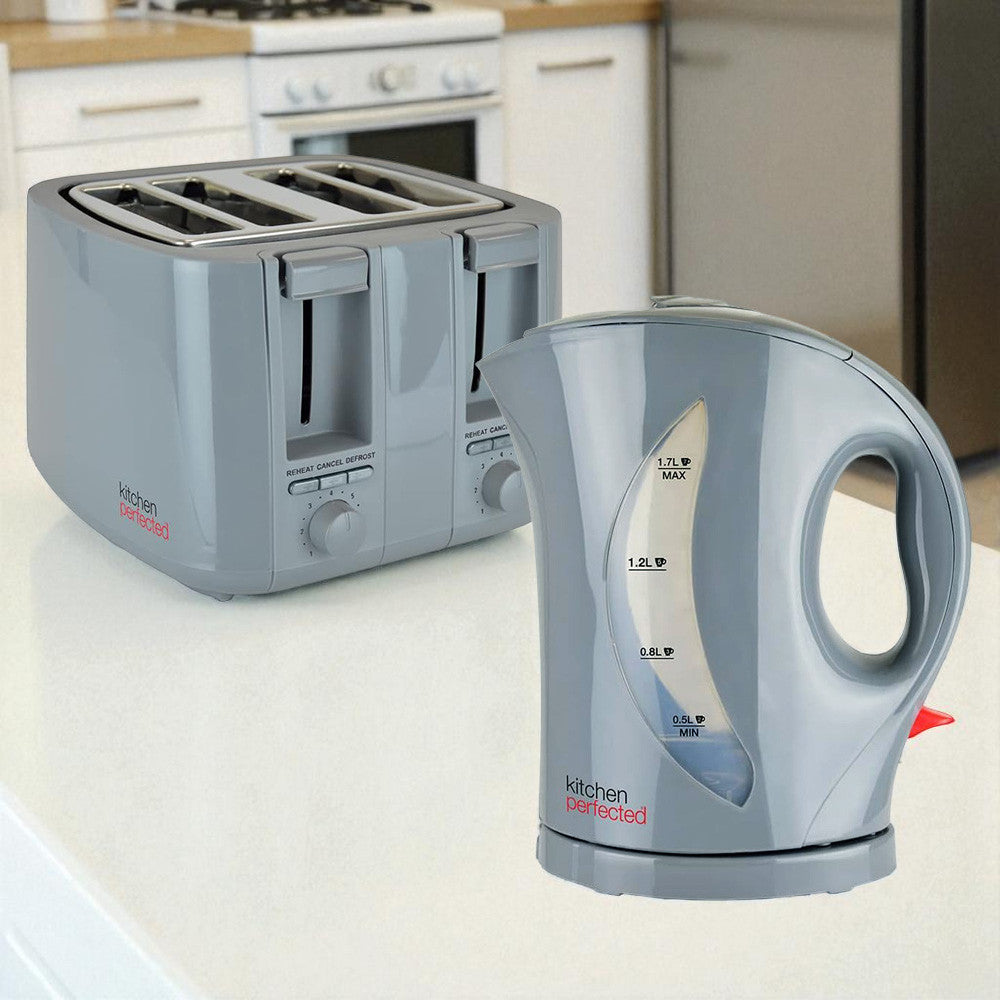Grey Cordless 1.7L Electric Kettle & 4 Slice Toaster Set
