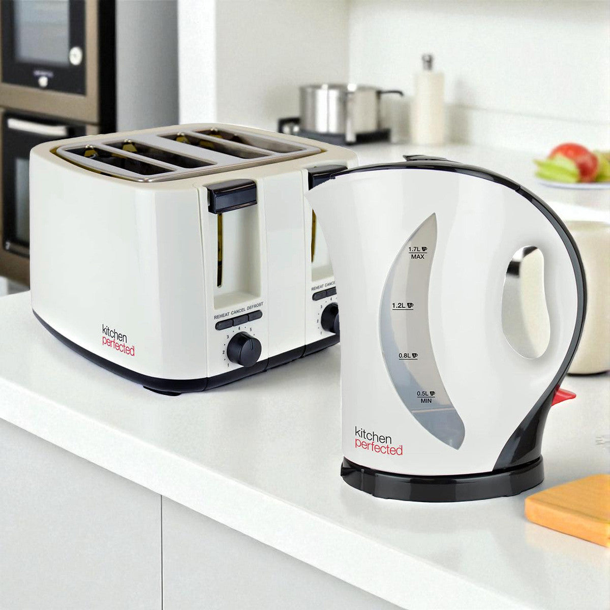 Cordless Electric Kettle & Toaster Set Cream 4 Slice Wide Slot 1.7Ltr Fast Boil