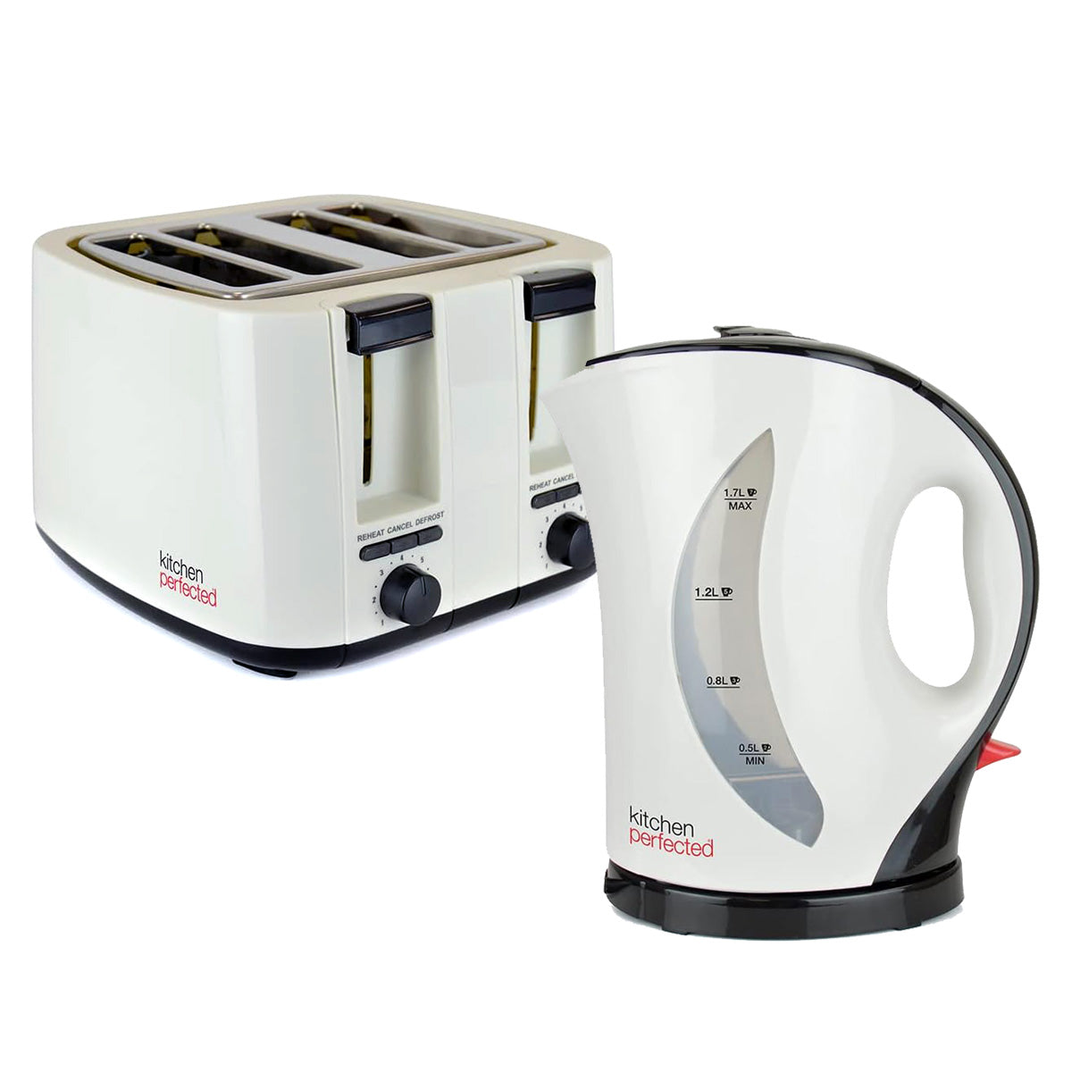 Cordless Electric Kettle & Toaster Set Cream 4 Slice Wide Slot 1.7Ltr Fast Boil