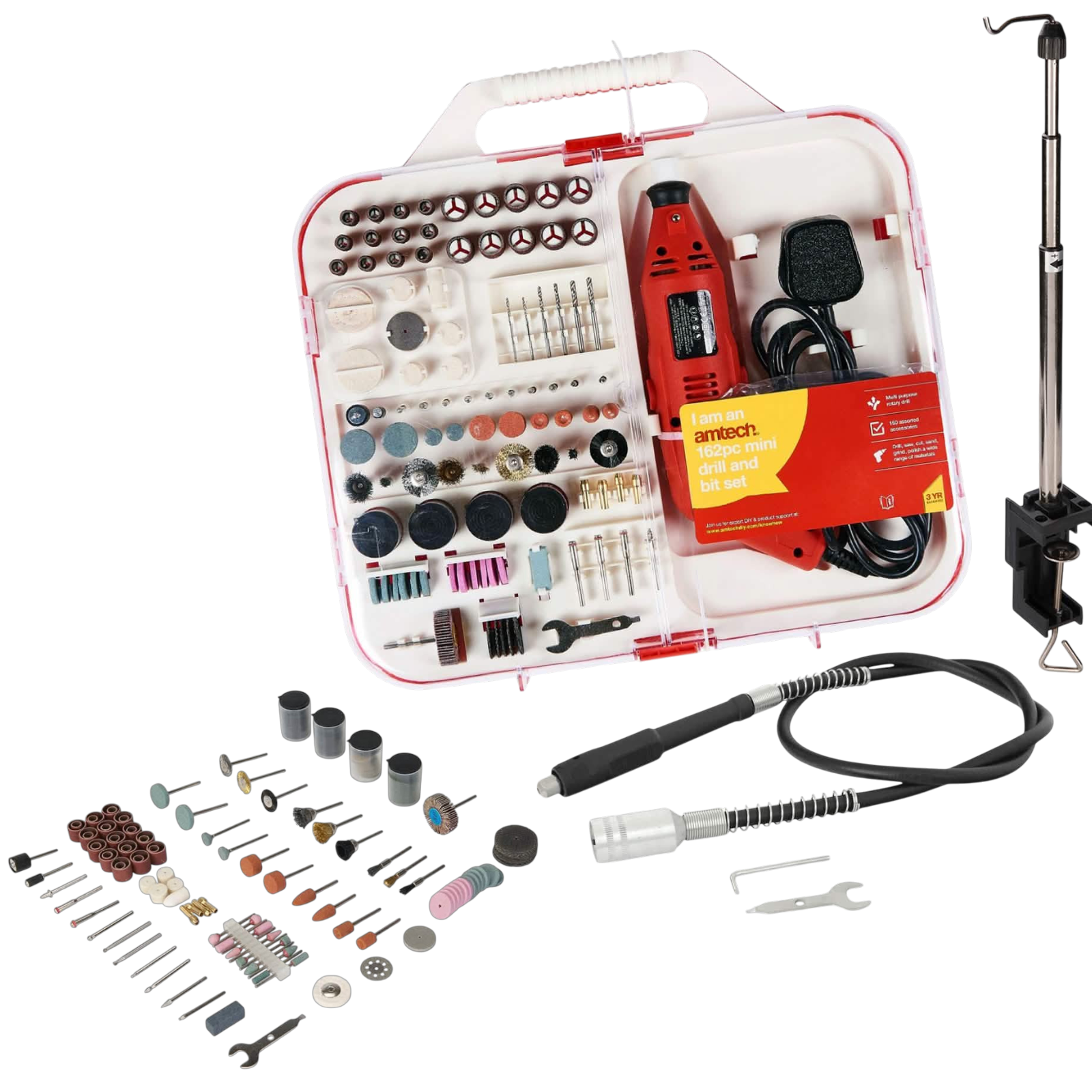 378pc Electric Rotary Mini Drill & Bit Set Flexi Drive Shaft & Telescopic Stand - Extra Accessories