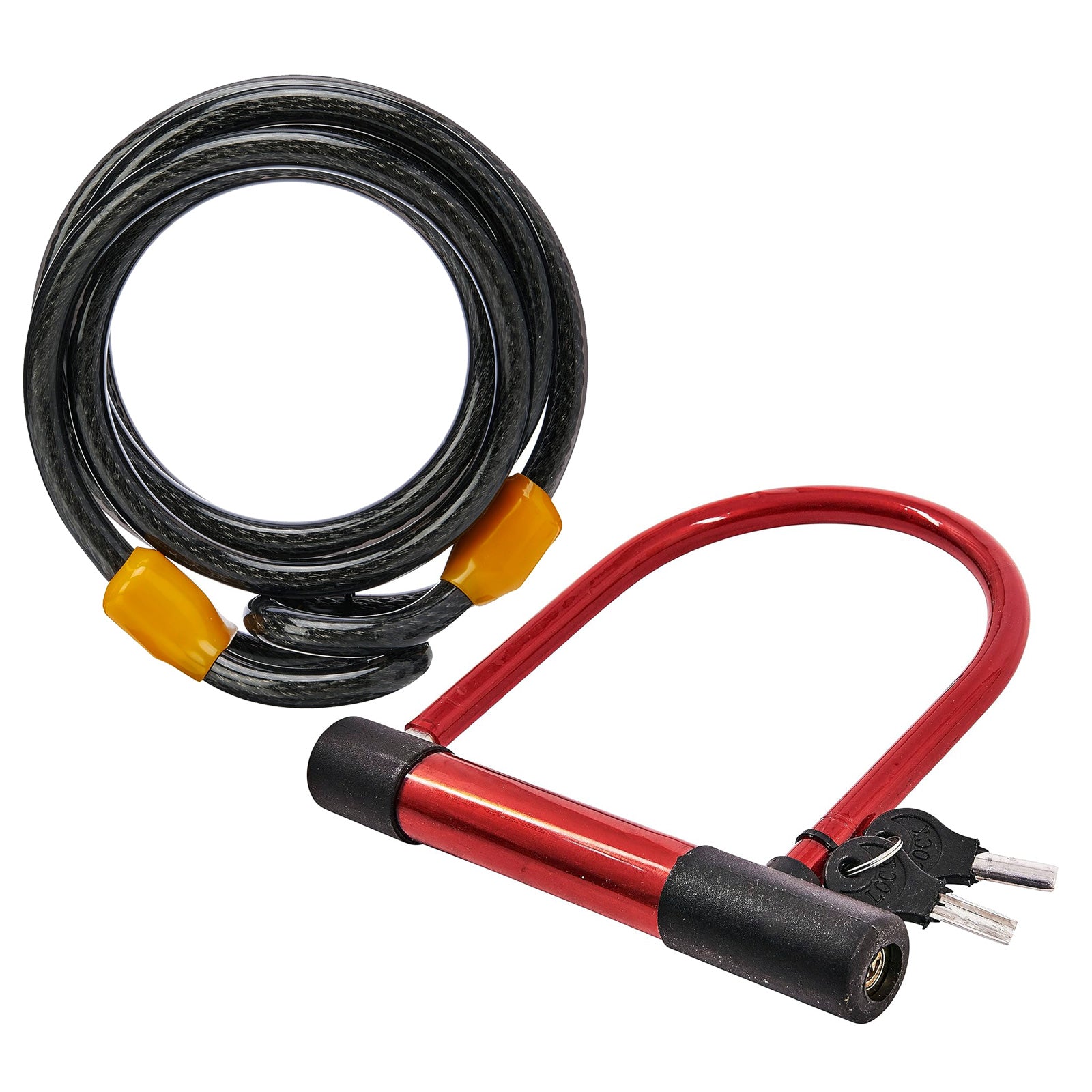 D-Shackle Bike Lock + 2.1m Steel Security Cable Bicycle | U-Shaped Padlock with 2 Keys