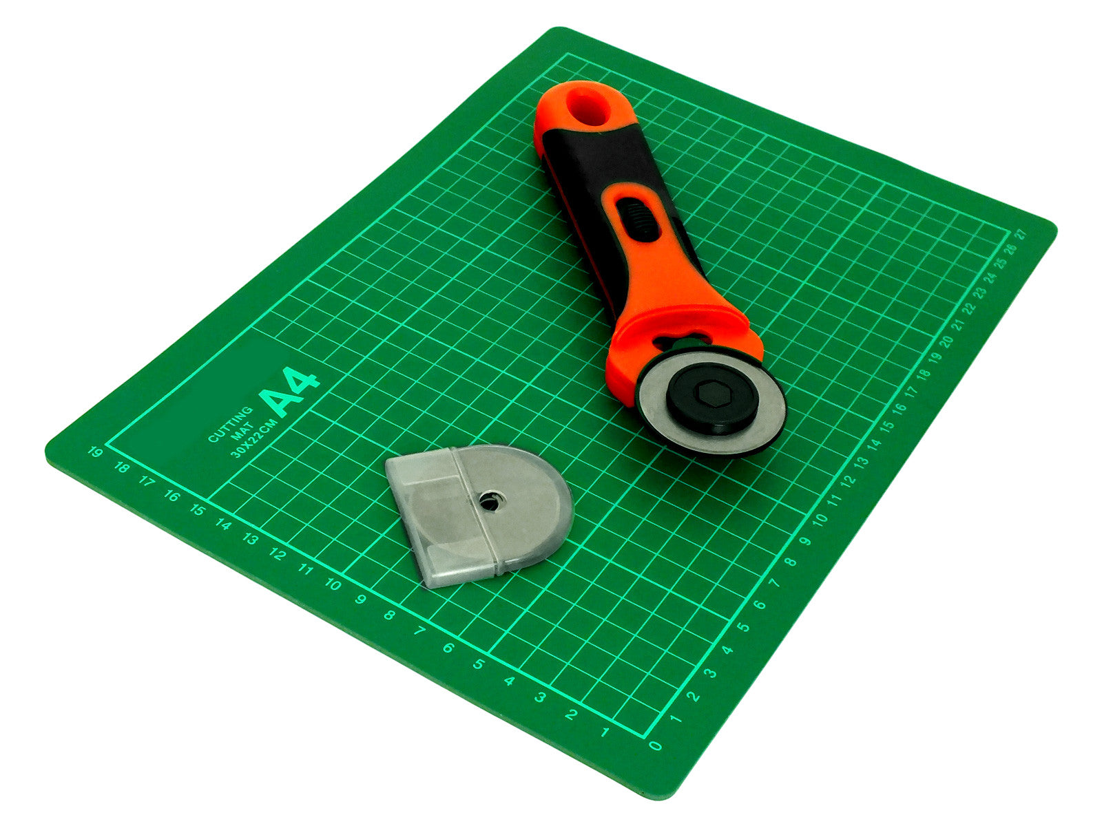 A4 Self Healing Cutting Mat 45mm Rotary Cutter c/w Locking Guard & 6pc Blades
