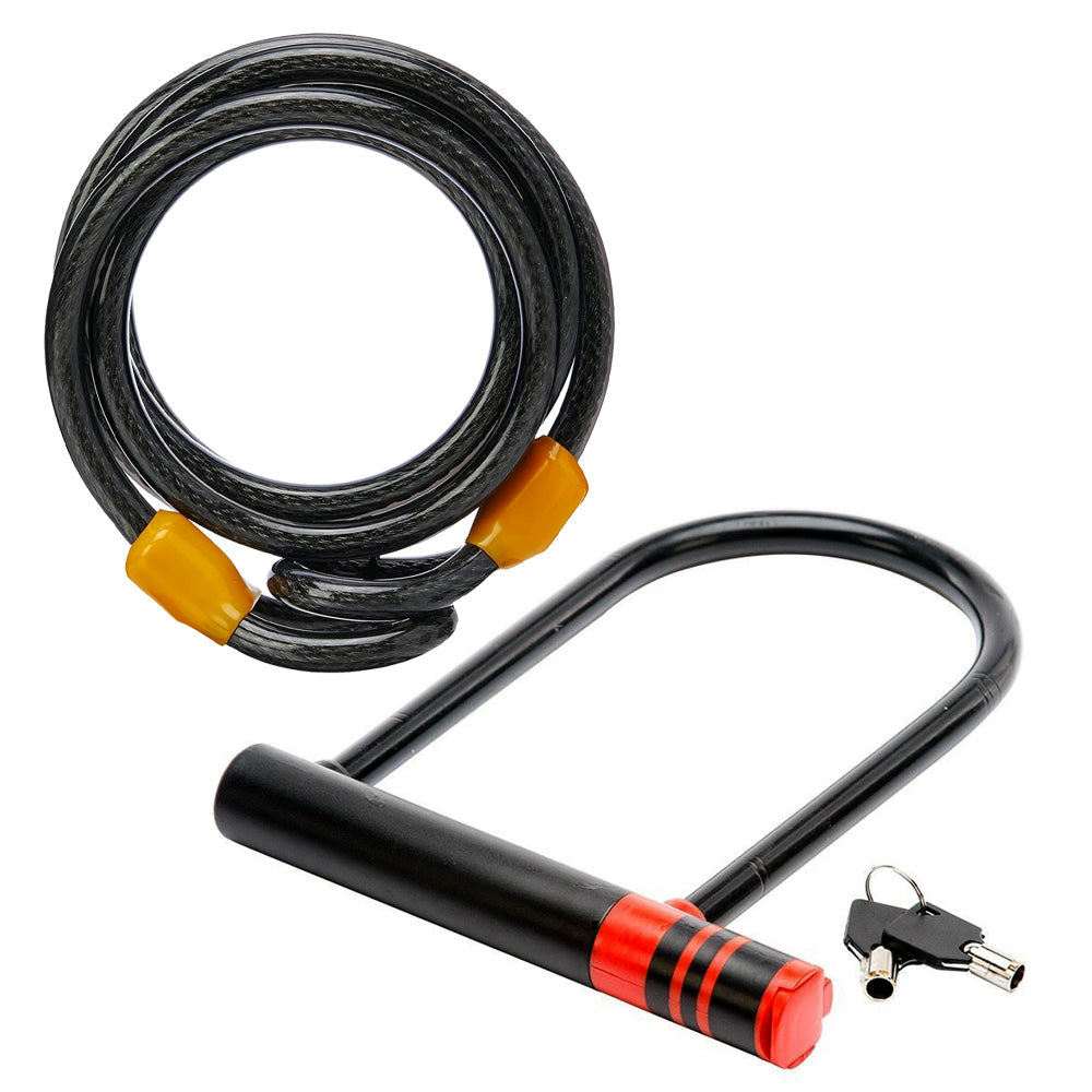2.1m Bike Security Cable + D-Shackle Lock Steel U Shaped Bicycle Padlock with 2 Keys