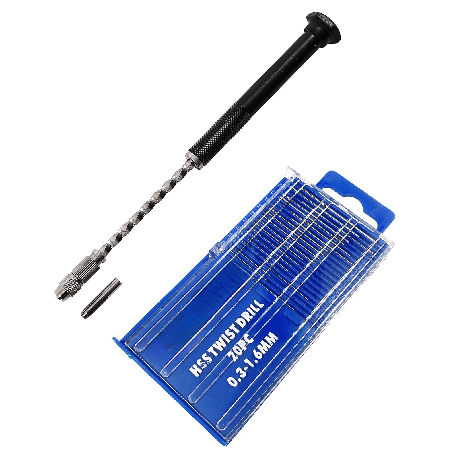 Archimedes Drill + 20pc Micro HSS Twist Drills | 190mm Pump Action Precision Hand Drill