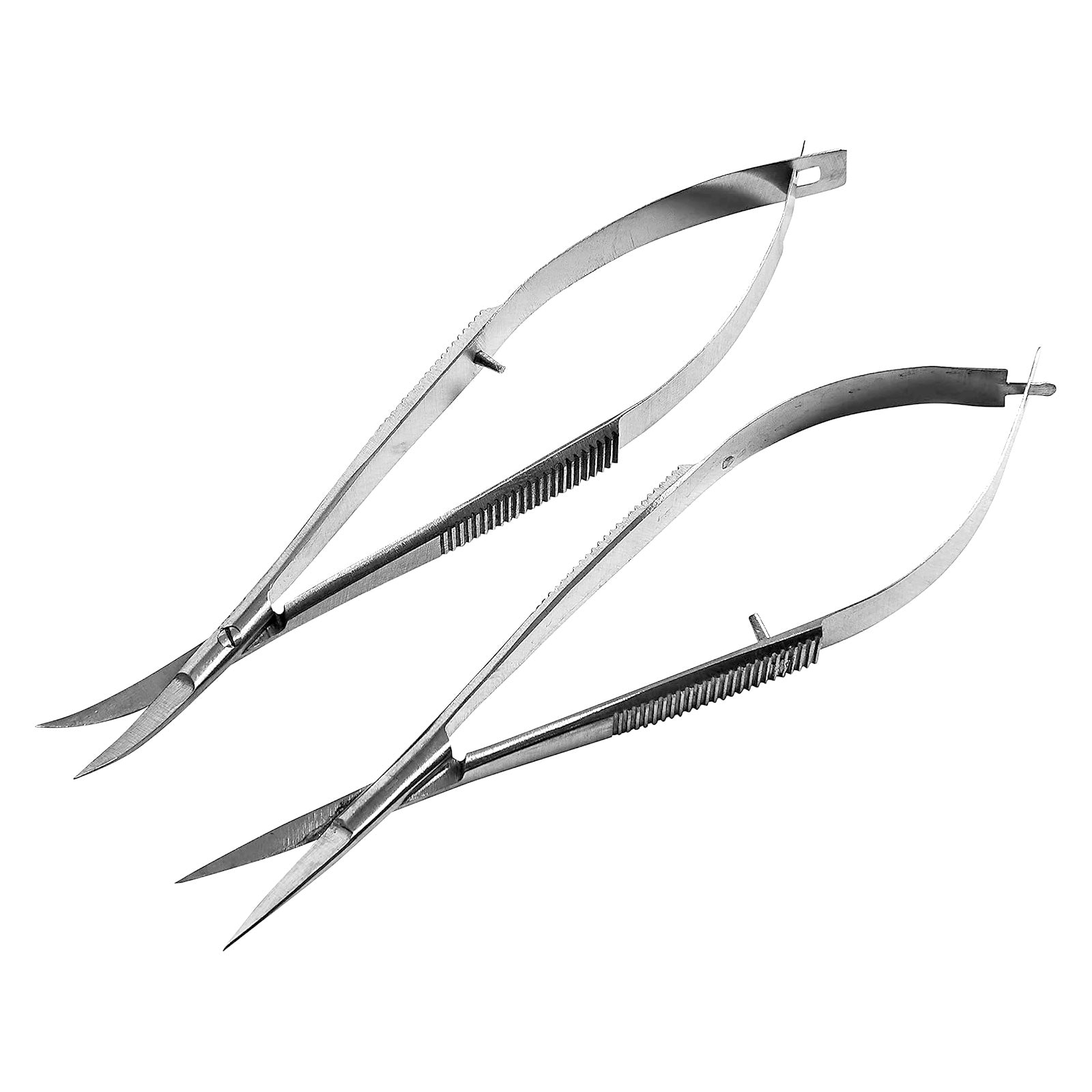 2pc Micro Scissors Stainless Steel Spring Action Straight & Curved Fine Point | For precision cutting