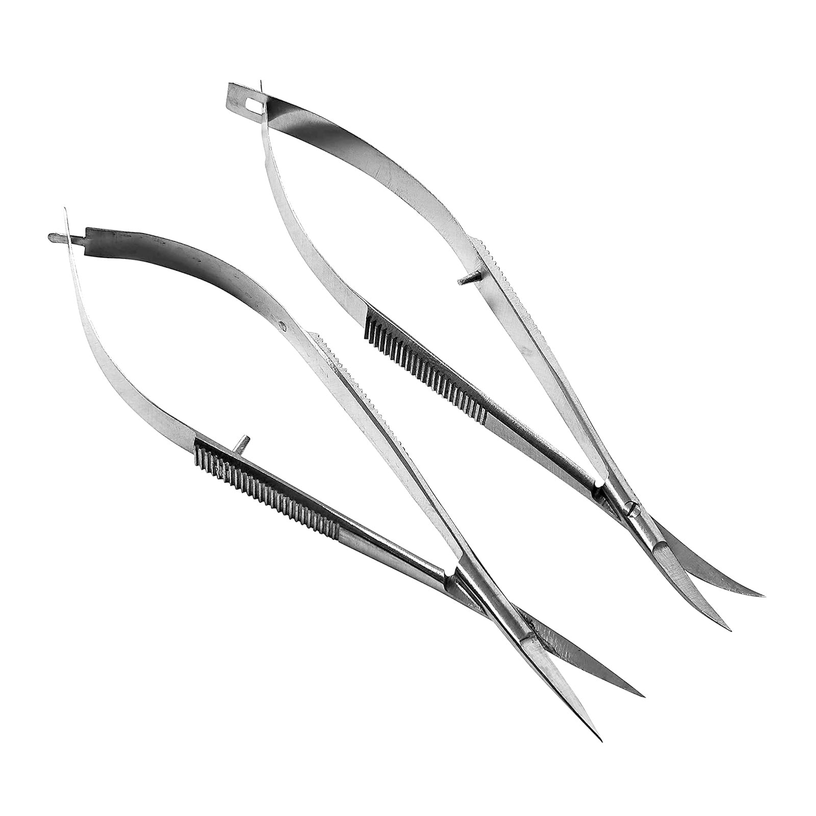 2pc Micro Scissors Stainless Steel Spring Action Straight & Curved Fine Point | For precision cutting