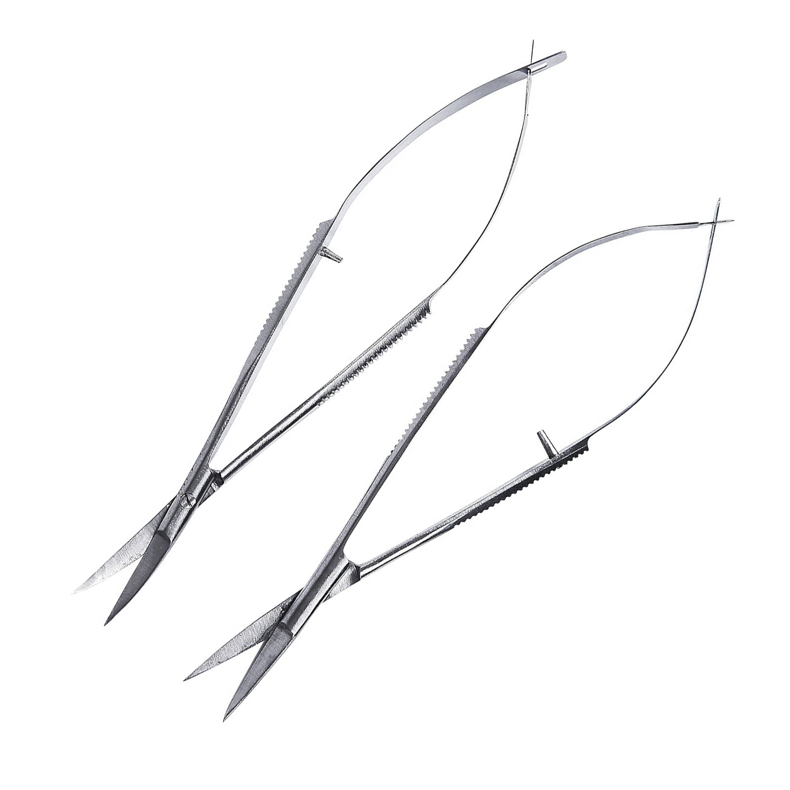 2pc Micro Scissors Stainless Steel Spring Action Straight & Curved Fine Point | For precision cutting