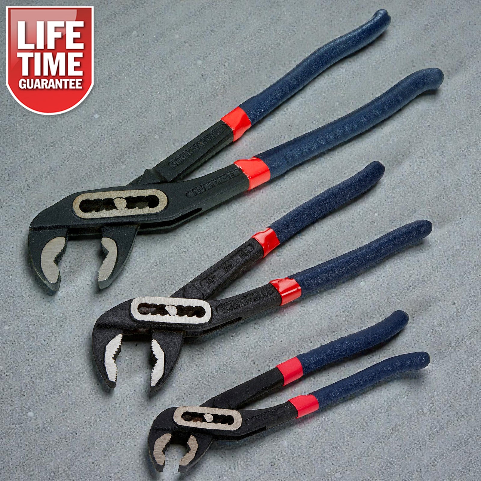 3pc Adjustable Waterpump Pliers Set | Slim Jaw Slip Joint Plumbing Wrenches 7", 10" and 12"