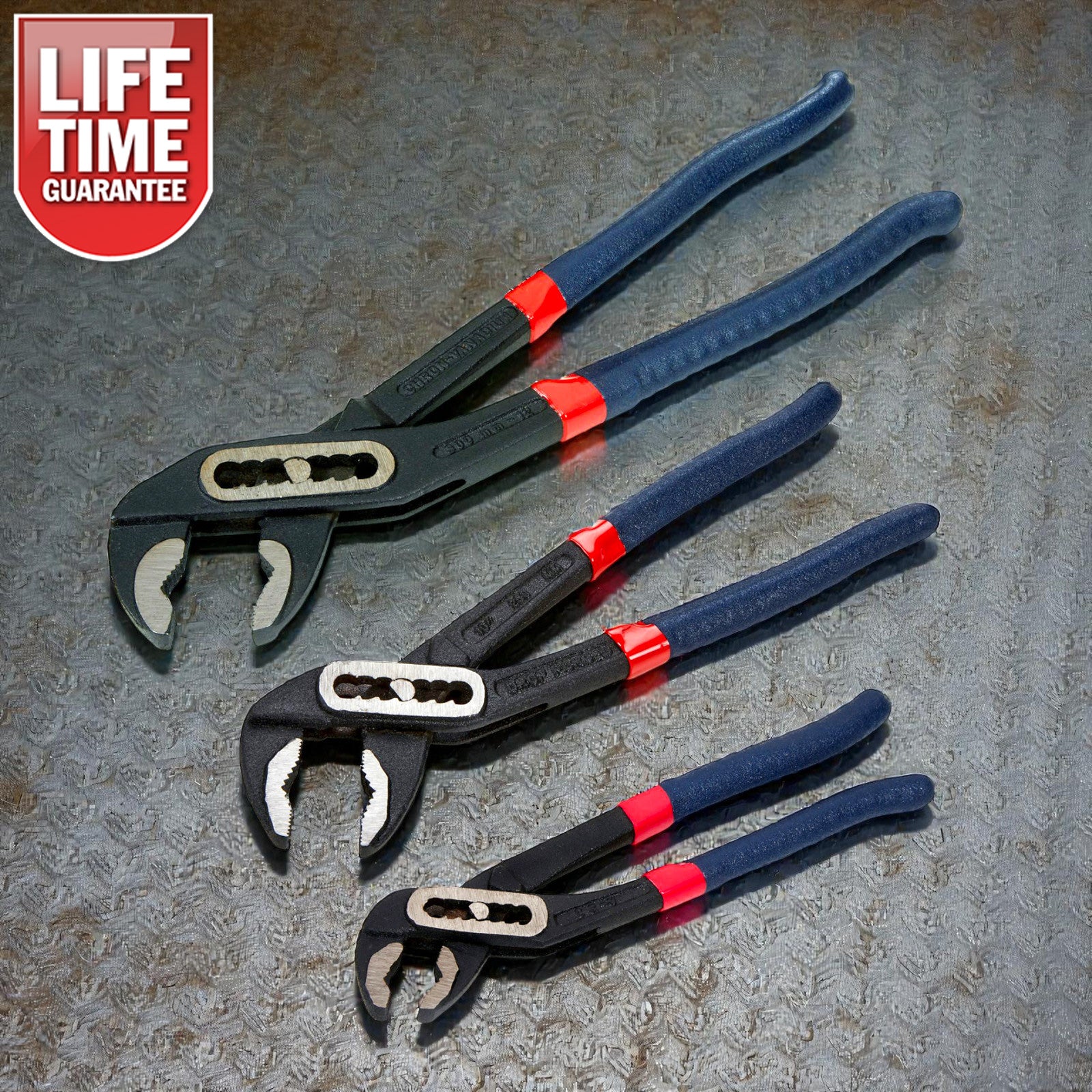 3pc Adjustable Waterpump Pliers Set | Slim Jaw Slip Joint Plumbing Wrenches 7", 10" and 12"