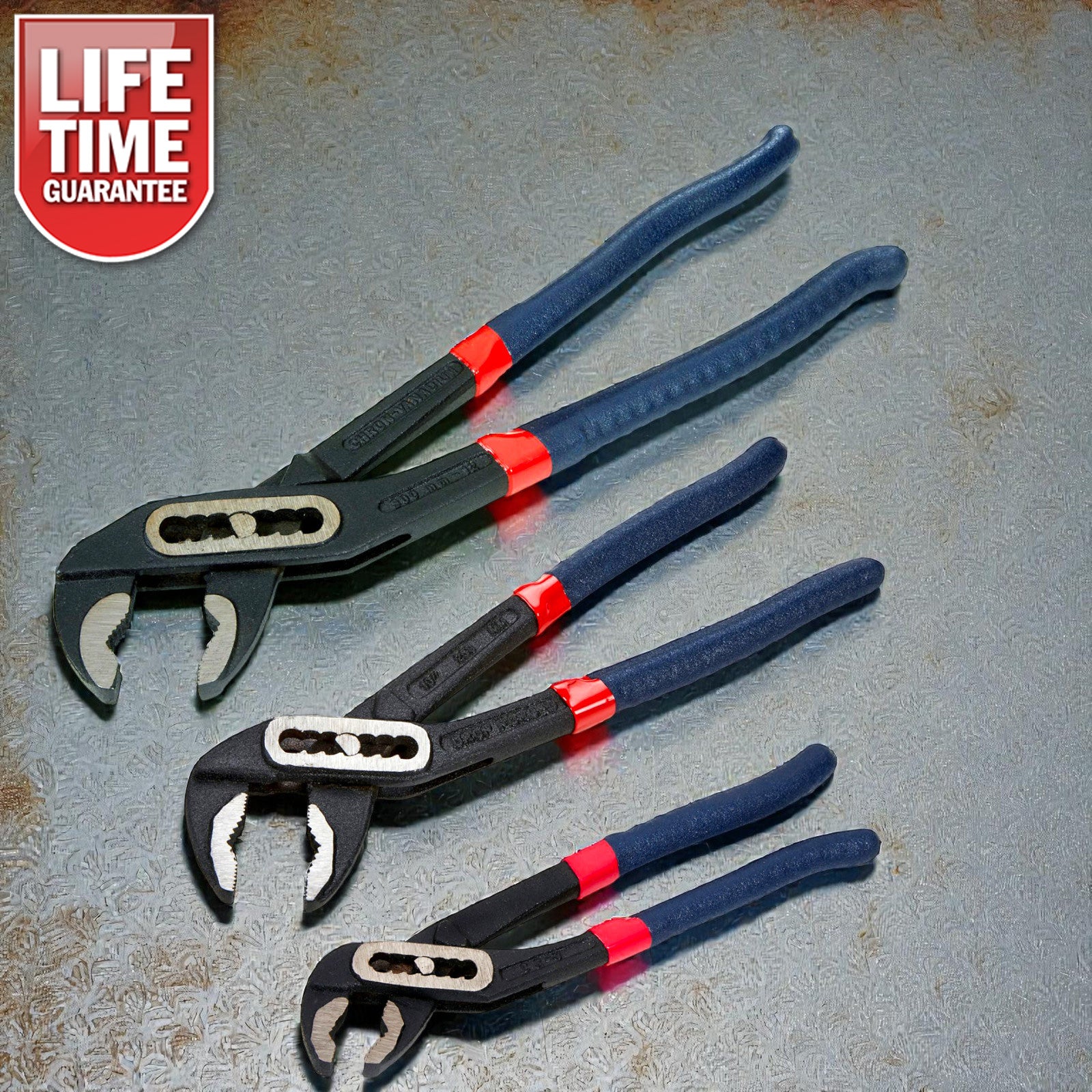 3pc Adjustable Waterpump Pliers Set | Slim Jaw Slip Joint Plumbing Wrenches 7", 10" and 12"