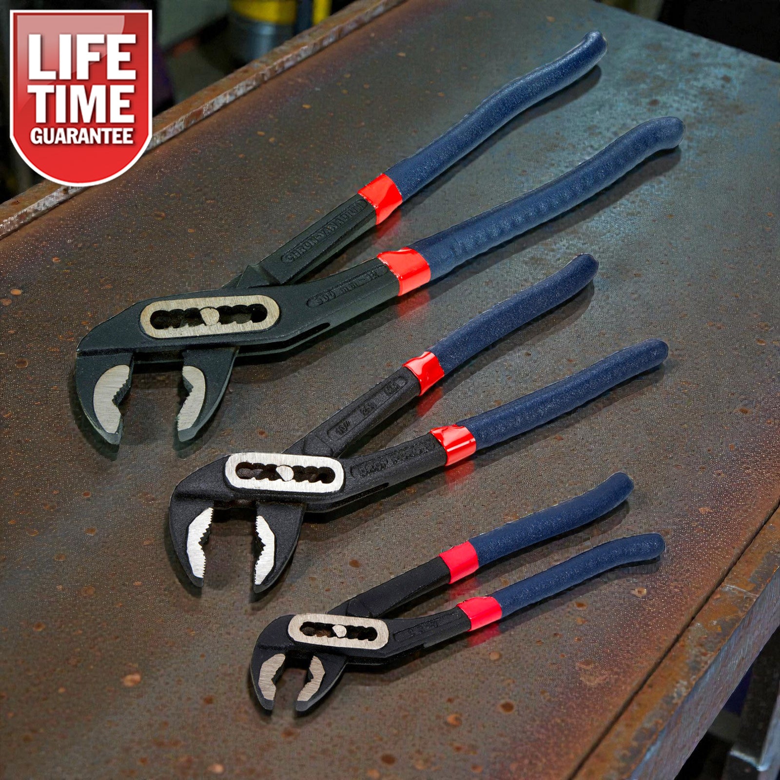 3pc Adjustable Waterpump Pliers Set | Slim Jaw Slip Joint Plumbing Wrenches 7", 10" and 12"