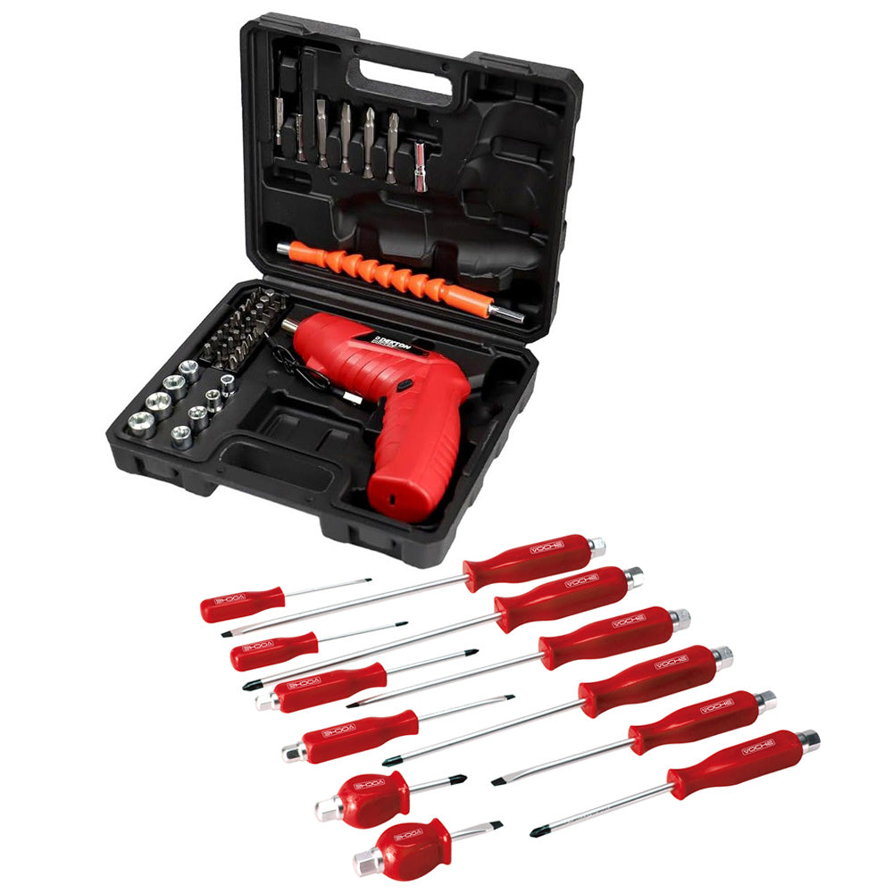 3.6V Cordless Rechargeable Electric Screwdriver & 46pc Bits Set  plus 12pc Mechanics Screwdriver Set
