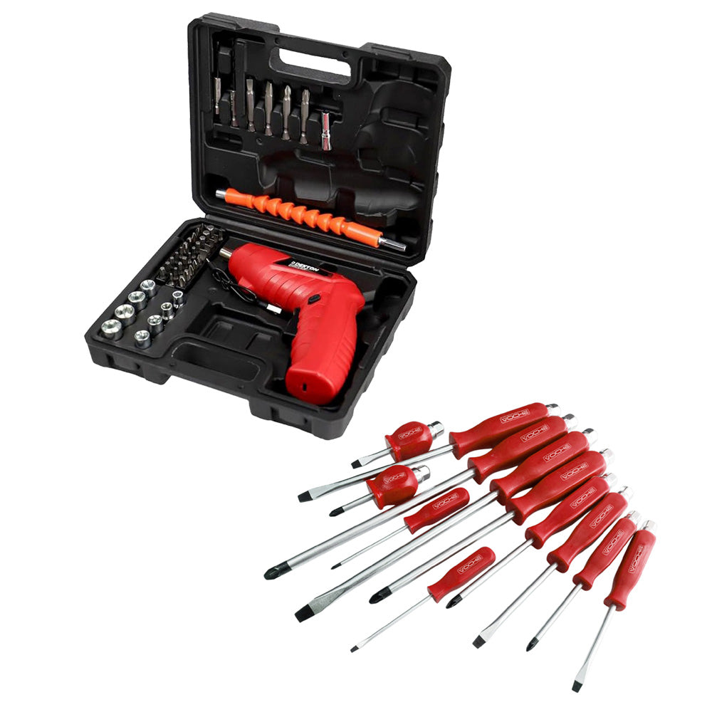 3.6V Cordless Rechargeable Electric Screwdriver & 46pc Bits Set  plus 12pc Mechanics Screwdriver Set
