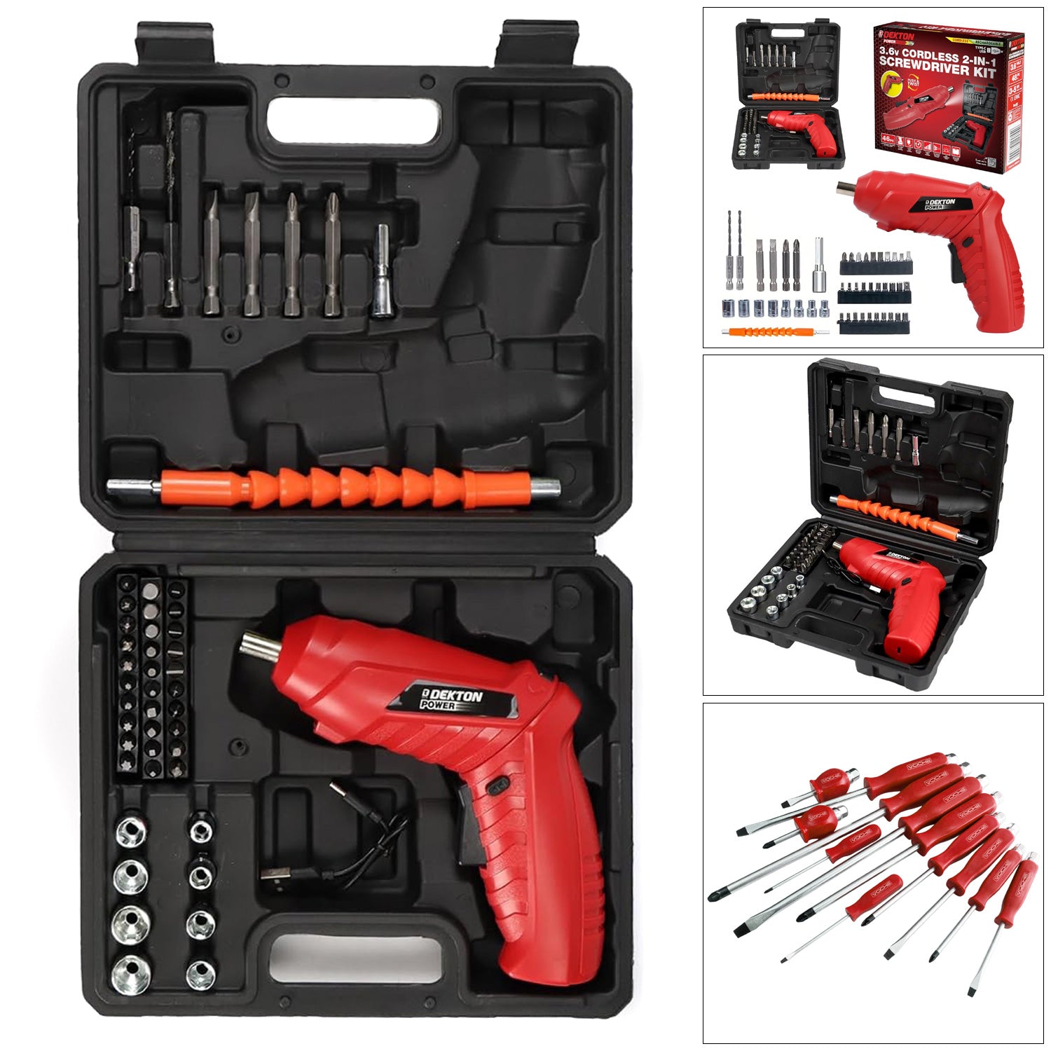 3.6V Cordless Rechargeable Electric Screwdriver & 46pc Bits Set  plus 12pc Mechanics Screwdriver Set