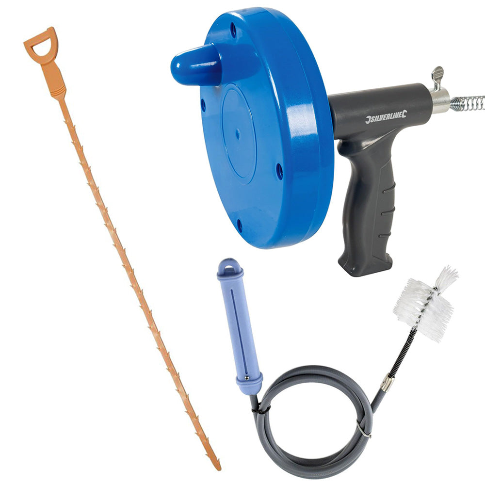 3pc Drain Unblocking Tool Set | Bath Wastepipe Unblocker Flexible Pipe Brush and Hair Remover
