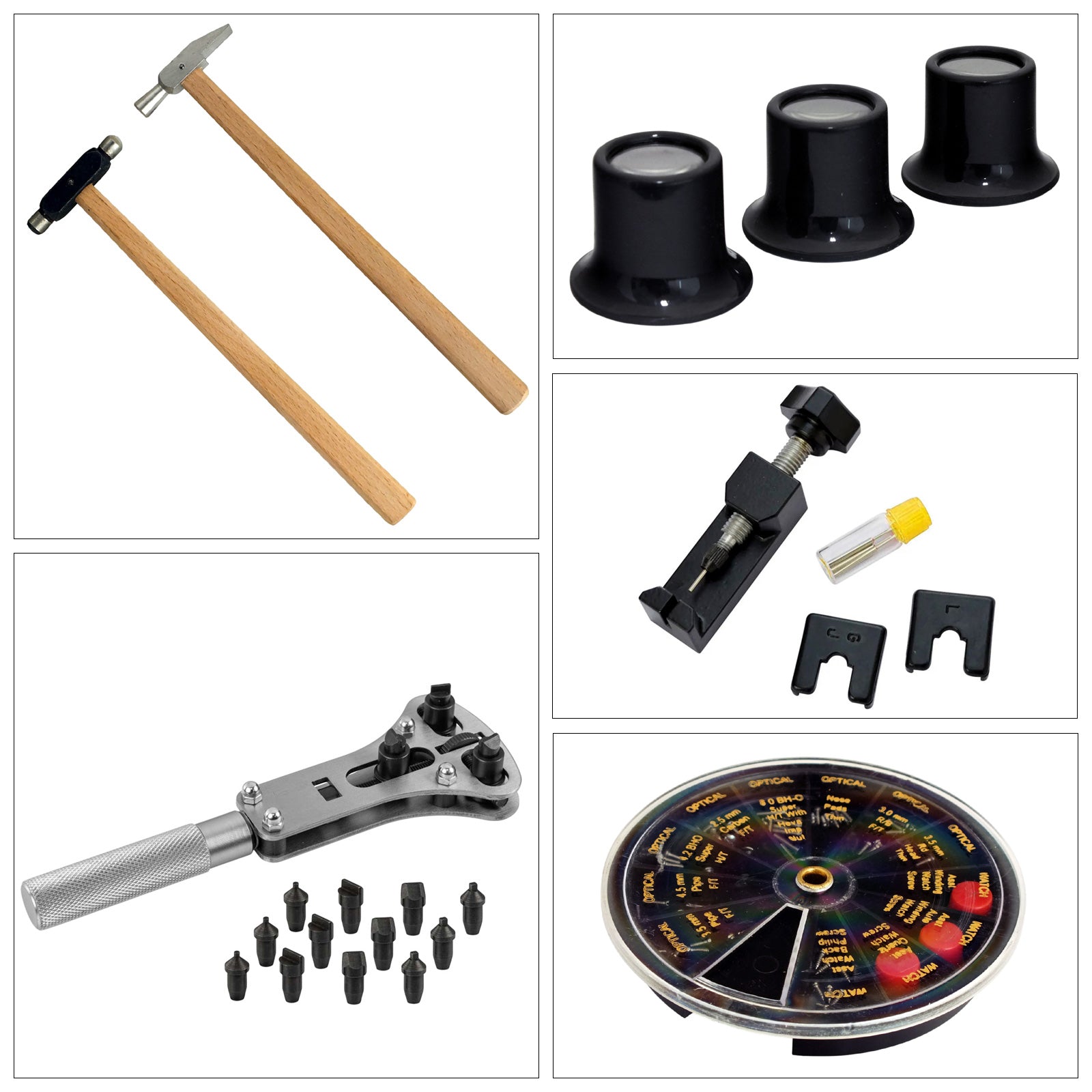 145pc Watch Repair Tools inc. Case Opener Link Remover Watchmakers Hammers and Eye Loupes