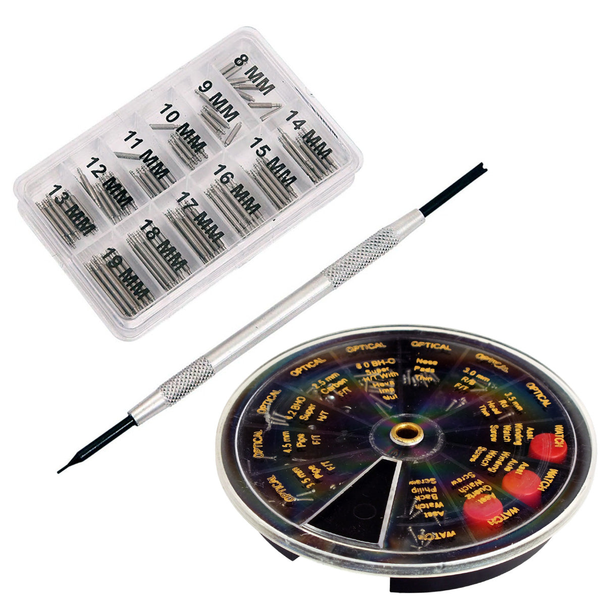 101pc Watch Strap Spring Bars with Removal Tool plus 120pc Watch & Optical Screws