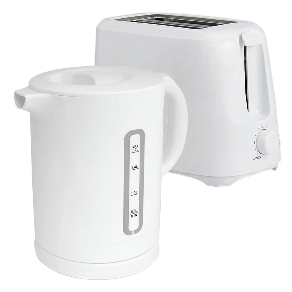 White Electric Kettle & Toaster Set | 1.7L Cordless Jug | 2 Slice with 6 Level Browning Control