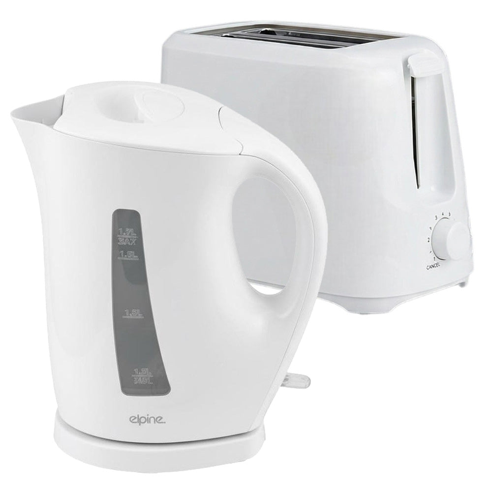 White Cordless Electric Kettle & Toaster Set | 2200W 1.7L Jug | 2 Slices 6 Level Variable Browning