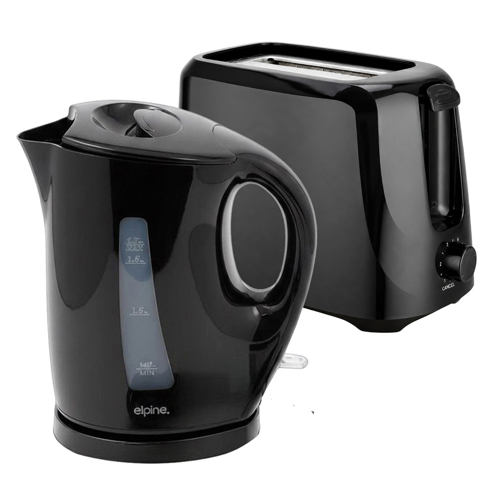 Black Cordless Electric Kettle & Toaster Set | 1.7L Jug 2200W Fast Boil | 2 Slices with Variable Browning Control