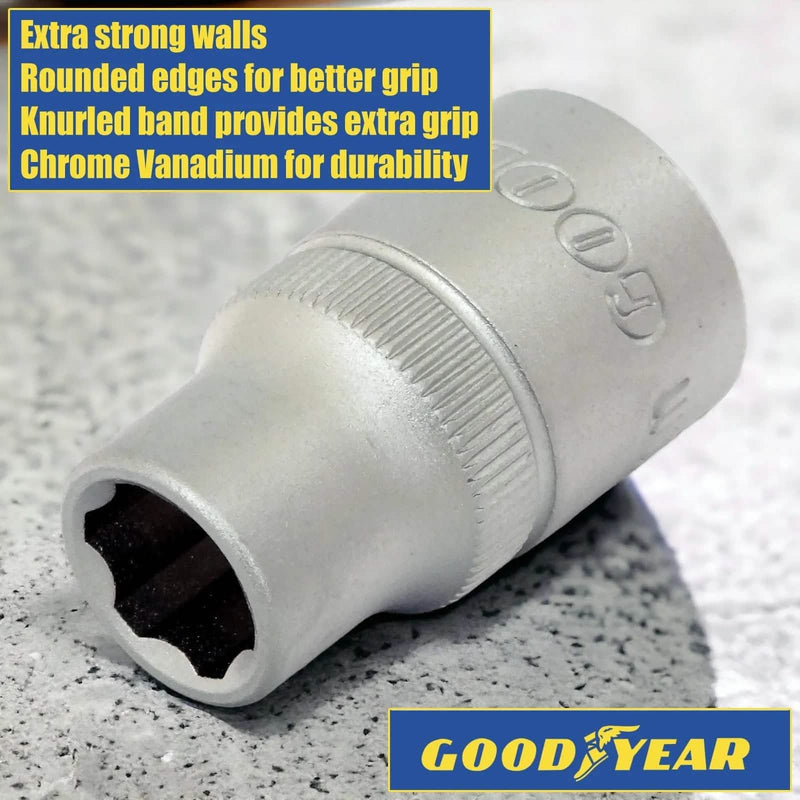 Goodyear 1/2" Dr. Socket Goodyear 1/2" Dr. 11mm Socket Chrome Vanadium 6 Point Socket