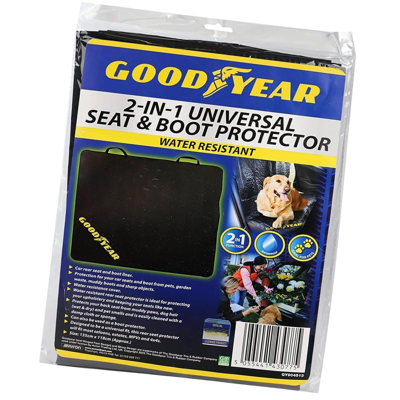 Goodyear Car Rear Seat Protector & Boot Liner 2-in-1 Water Resistant Cover Bootliner Mat