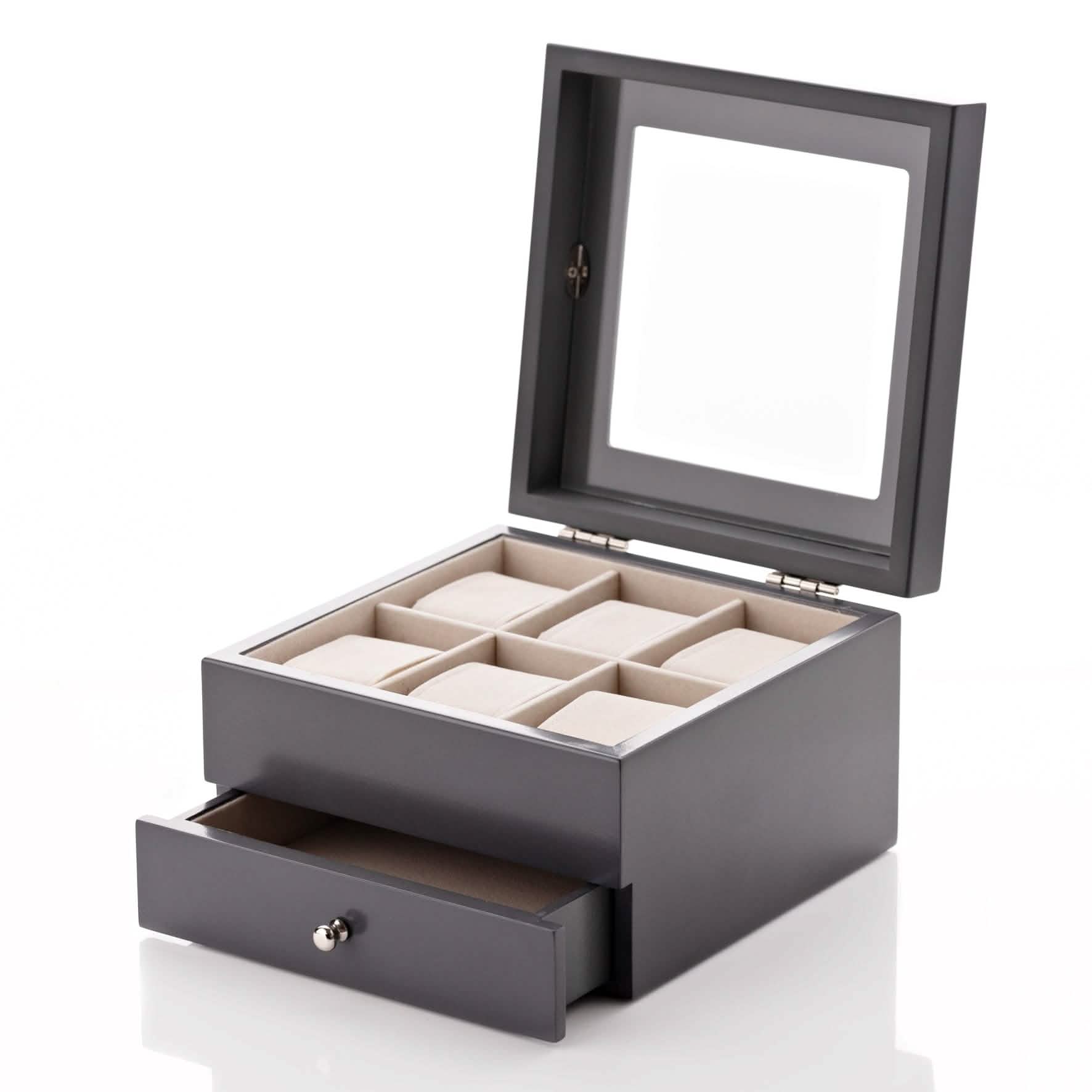 Harvey Makin Watch Box Luxury Wooden Watch Box - 6 Compartments 1 Drawer - Harvey Makin - Grey