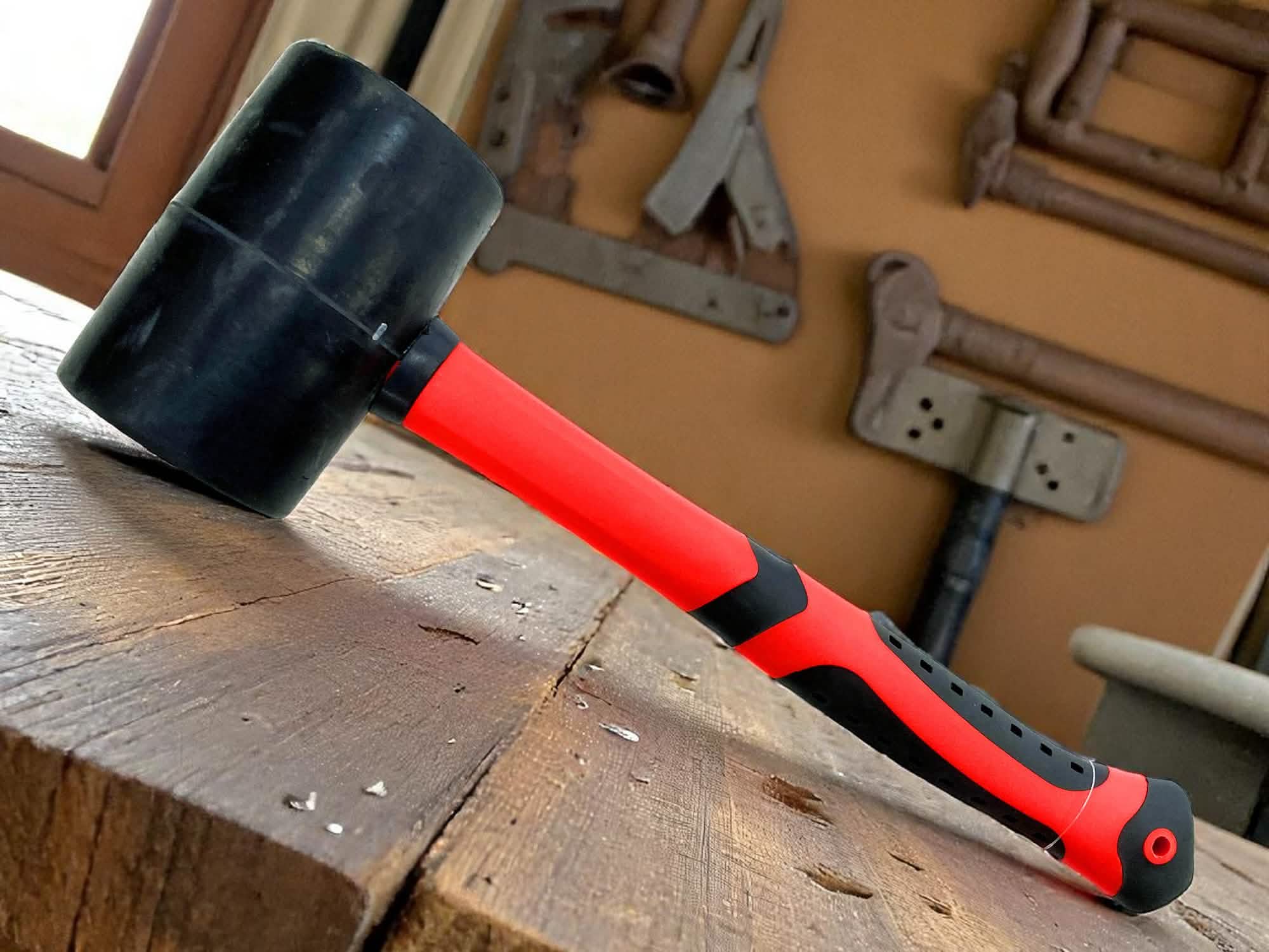 48oz Rubber Mallet Paving Hammer | Fibreglass Shaft with Soft Rubber Grip Handle