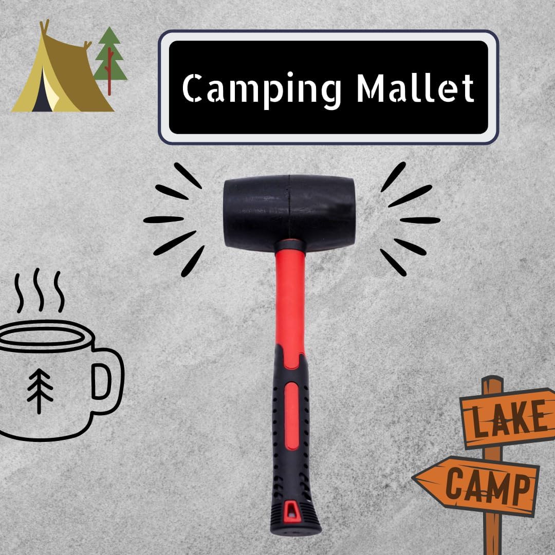 32oz Rubber Mallet Paving Hammer Fibreglass Shaft Soft Rubber Grip Camping DIY