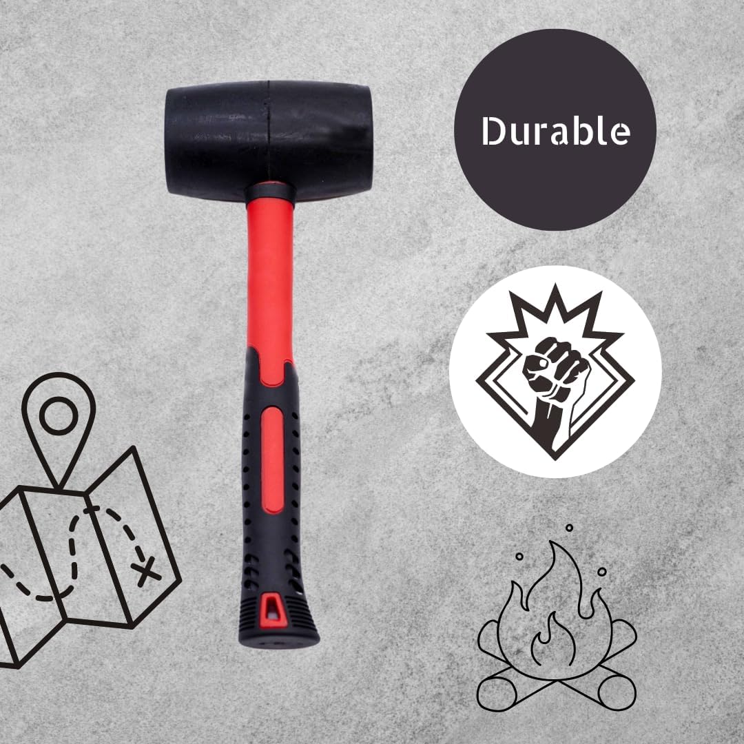 32oz Rubber Mallet Paving Hammer Fibreglass Shaft Soft Rubber Grip Camping DIY