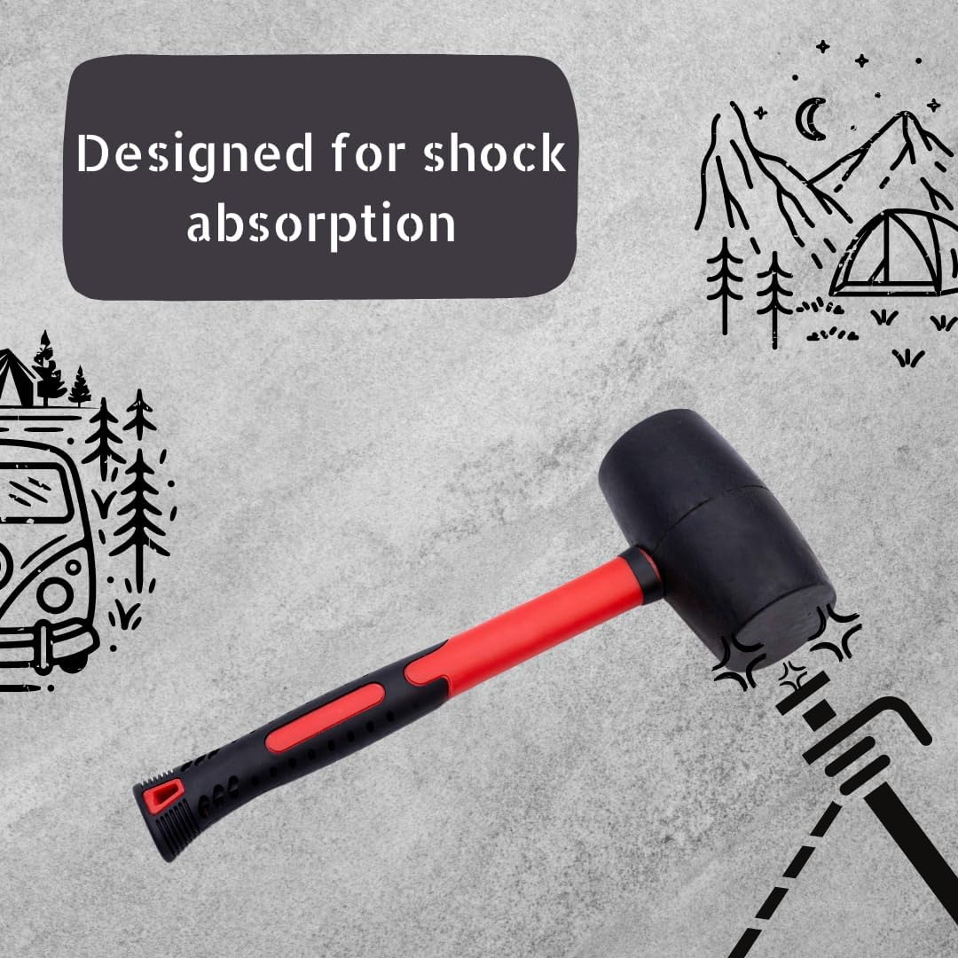 32oz Rubber Mallet Paving Hammer Fibreglass Shaft Soft Rubber Grip Camping DIY