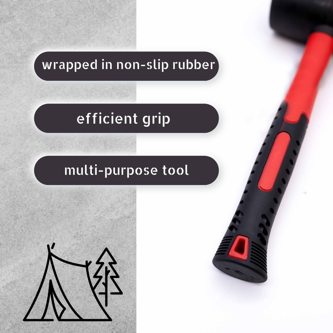32oz Rubber Mallet Paving Hammer Fibreglass Shaft Soft Rubber Grip Camping DIY