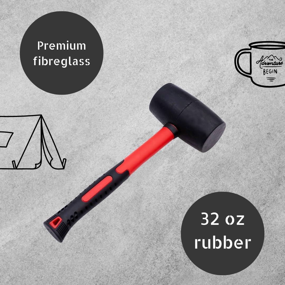 32oz Rubber Mallet Paving Hammer Fibreglass Shaft Soft Rubber Grip Camping DIY