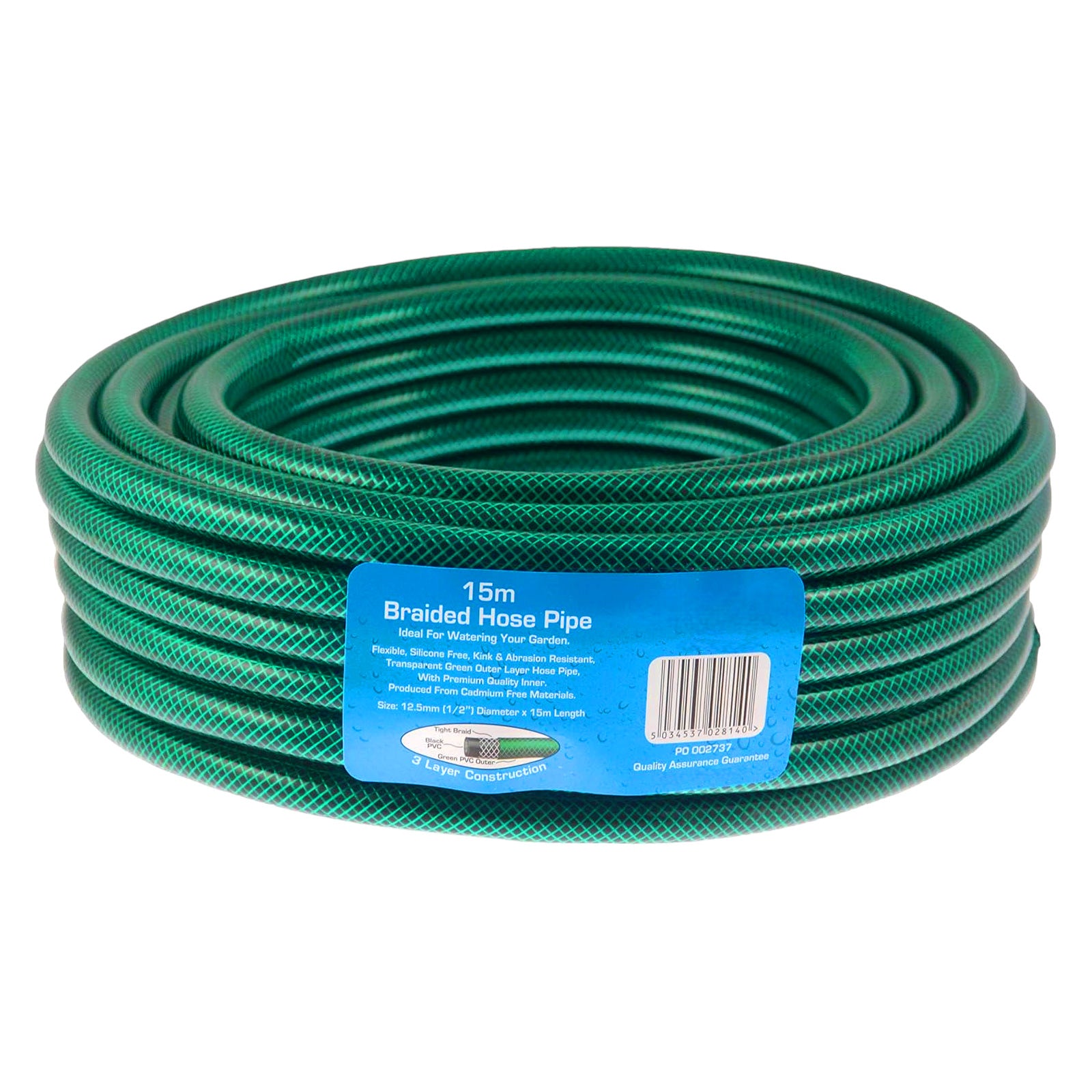 15m Garden Hose Pipe Heavy Duty Reinforced Braided Anti Kink 50ft Hosepipe Reel