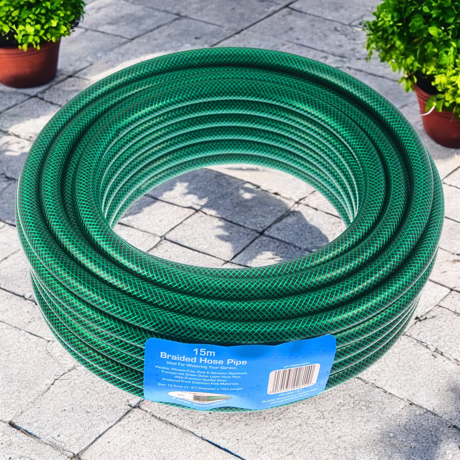 15m Garden Hose Pipe Heavy Duty Reinforced Braided Anti Kink 50ft Hosepipe Reel