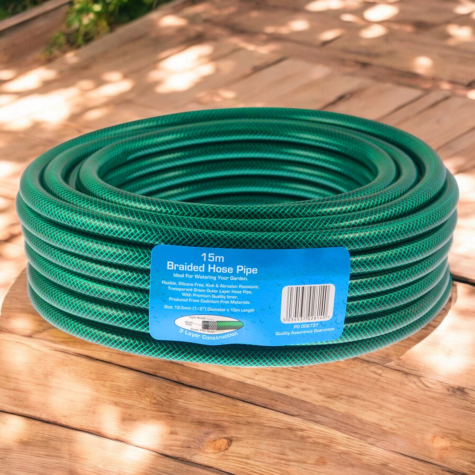 15m Garden Hose Pipe Heavy Duty Reinforced Braided Anti Kink 50ft Hosepipe Reel