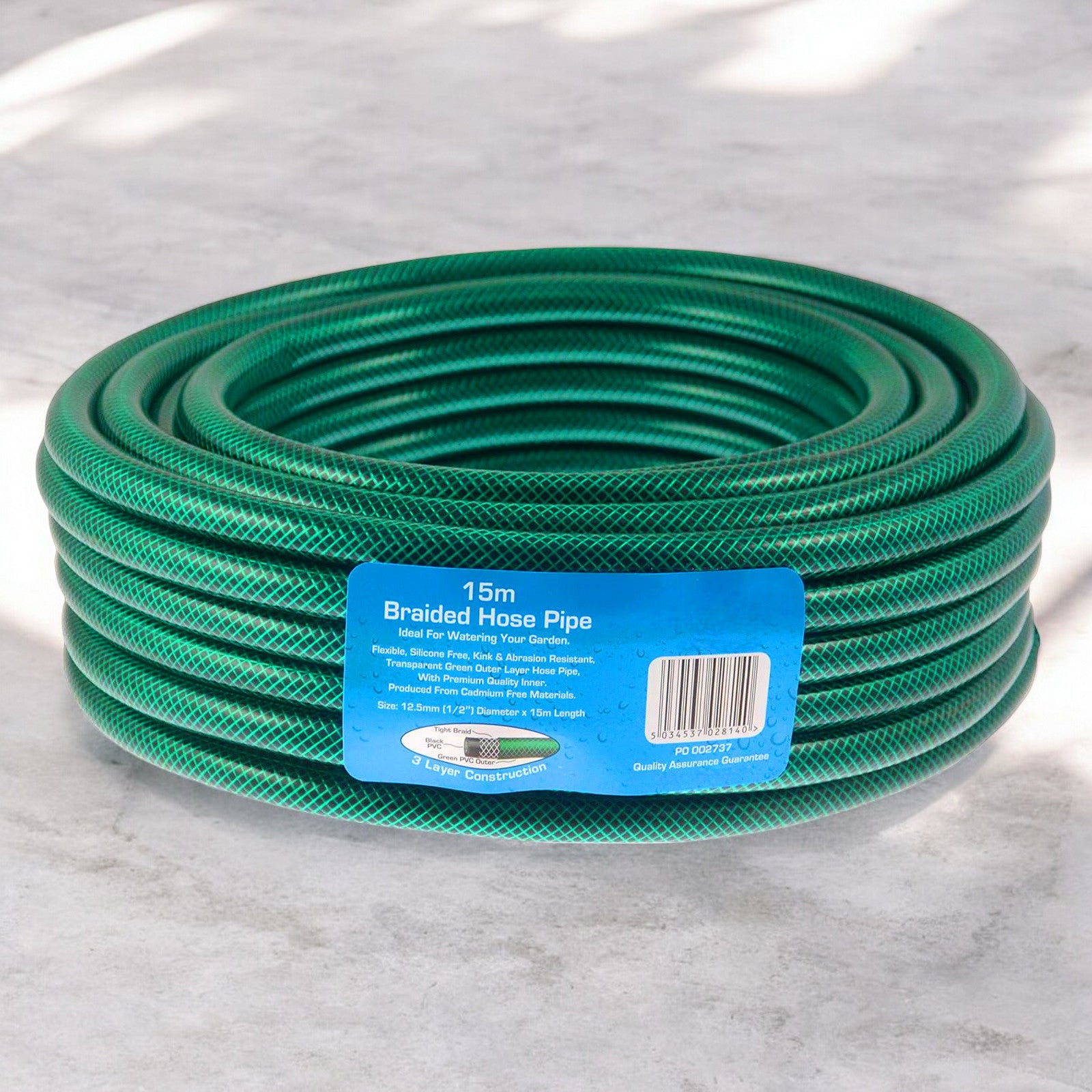 15m Garden Hose Pipe Heavy Duty Reinforced Braided Anti Kink 50ft Hosepipe Reel