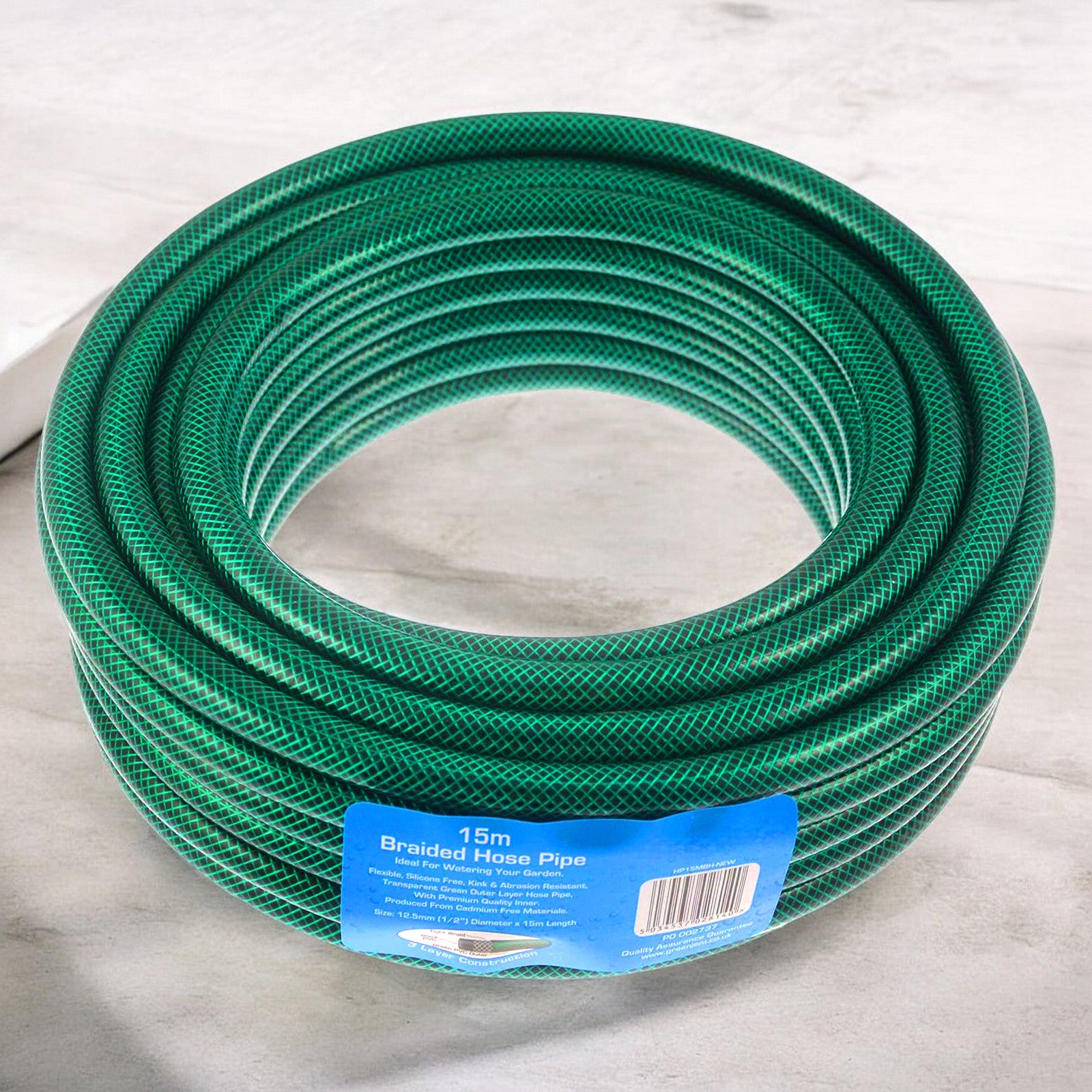 15m Garden Hose Pipe Heavy Duty Reinforced Braided Anti Kink 50ft Hosepipe Reel