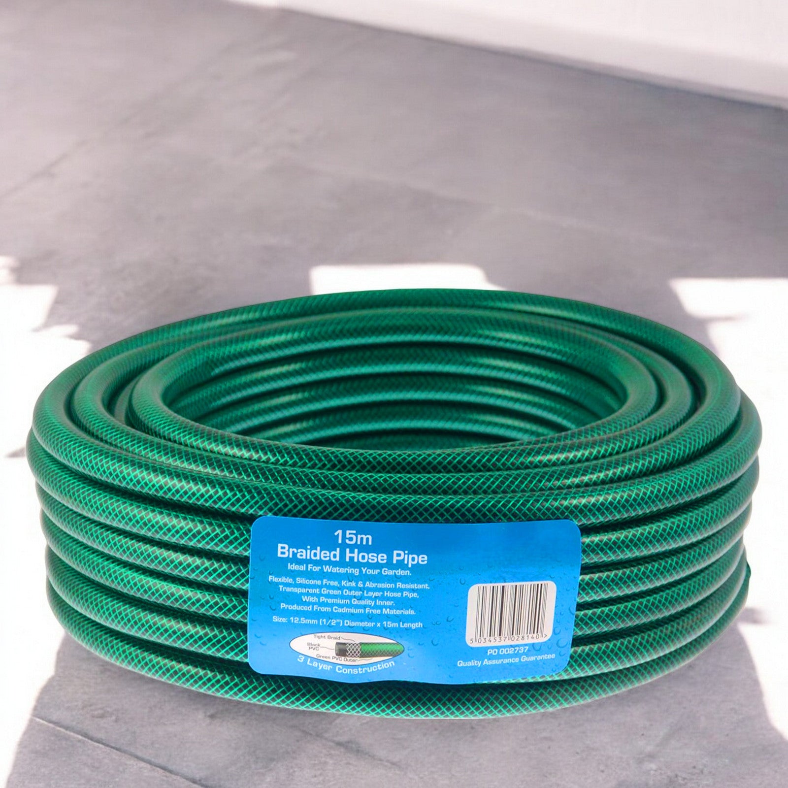 15m Garden Hose Pipe Heavy Duty Reinforced Braided Anti Kink 50ft Hosepipe Reel