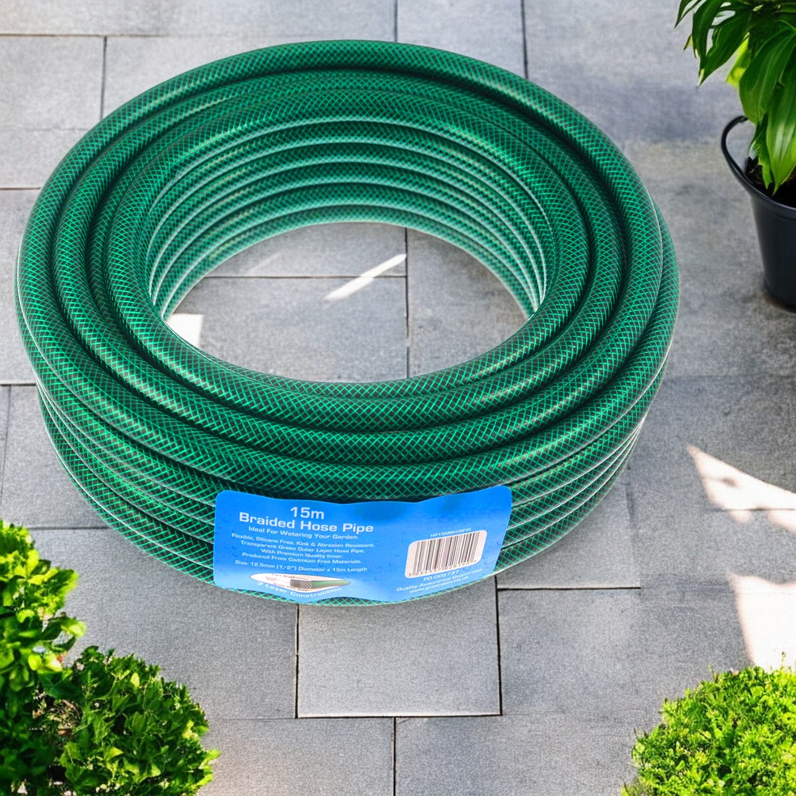 15m Garden Hose Pipe Heavy Duty Reinforced Braided Anti Kink 50ft Hosepipe Reel